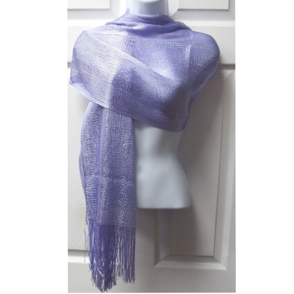 Lavender Mesh Metallic Dressy Sparkle Fringed Scarf Shawl Wrap Wedding Bridal